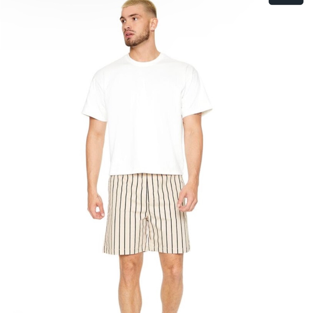 Striped Beige and Black Cotton Shorts